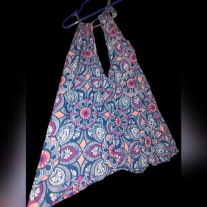 All For Color Blue Patterned Tie Tank Top-XL-Perfect Fall/Winter Layering Piece!